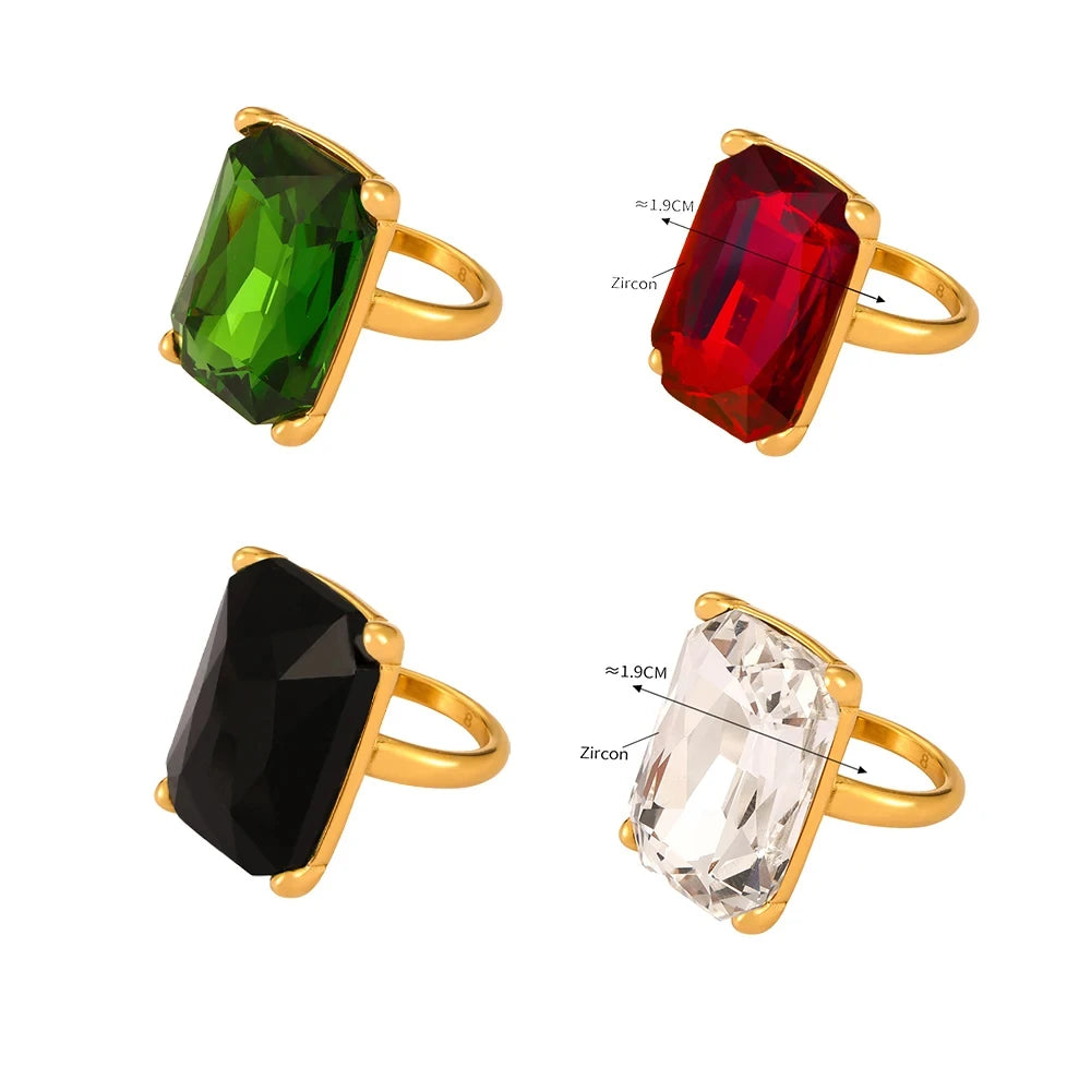Glamour Retro Big Zircon Stainless Steel Rings For Women Trendy Women's Ring Luxury Jewelry Woman Wedding Gift