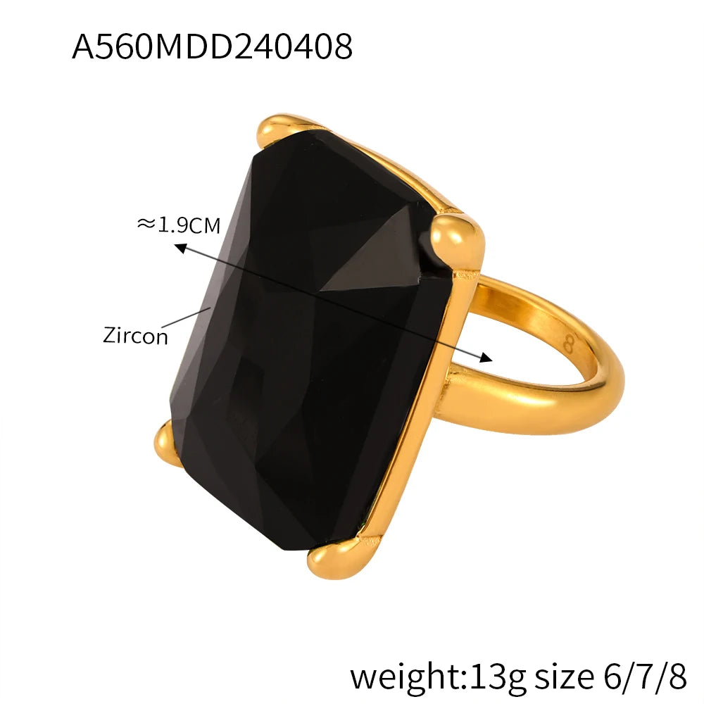 Glamour Retro Big Zircon Stainless Steel Rings For Women Trendy Women's Ring Luxury Jewelry Woman Wedding Gift