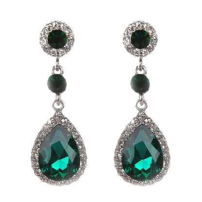 Luxury Bridesmaid Crystal Drop Earrings for Wedding Party Zircon Water-Drop Dangle Earrings Geometry Round Fashion Jewelry Gift