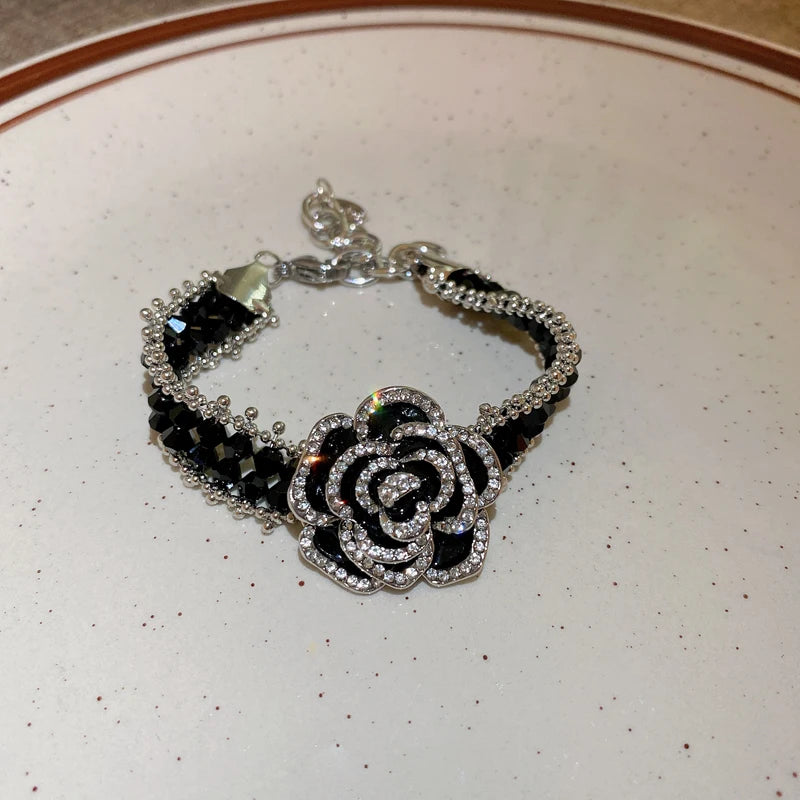 High Quality Handmade Black Crystal Choker Necklaces for Women Elegant Camellia Necklaces Wedding Banquet Jewelry