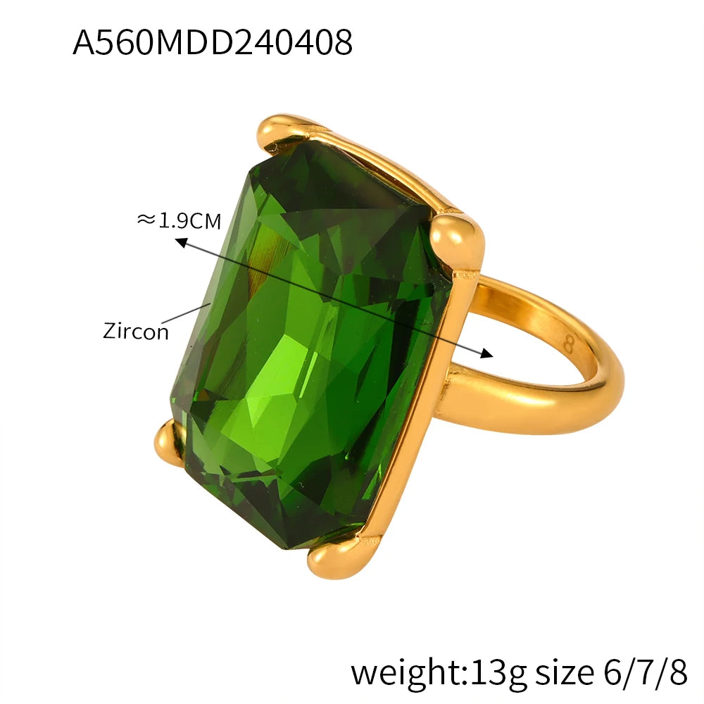 Glamour Retro Big Zircon Stainless Steel Rings For Women Trendy Women's Ring Luxury Jewelry Woman Wedding Gift