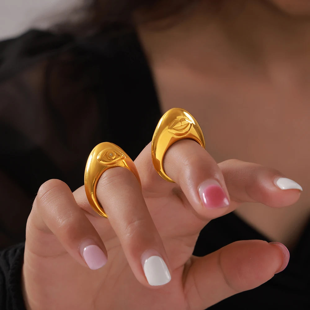 Glamour Retro Big Zircon Stainless Steel Rings For Women Trendy Women's Ring Luxury Jewelry Woman Wedding Gift