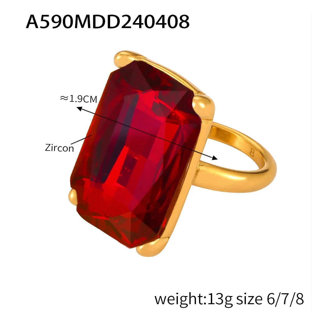 Glamour Retro Big Zircon Stainless Steel Rings For Women Trendy Women's Ring Luxury Jewelry Woman Wedding Gift