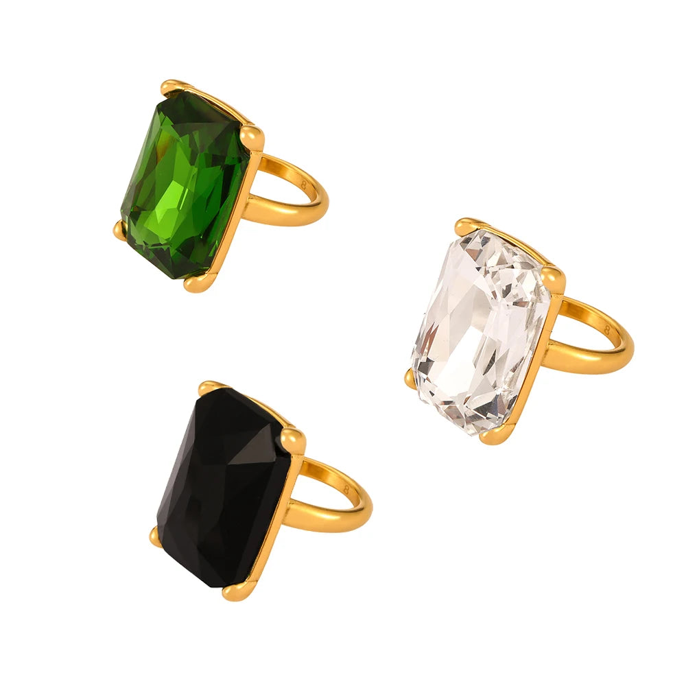 Glamour Retro Big Zircon Stainless Steel Rings For Women Trendy Women's Ring Luxury Jewelry Woman Wedding Gift