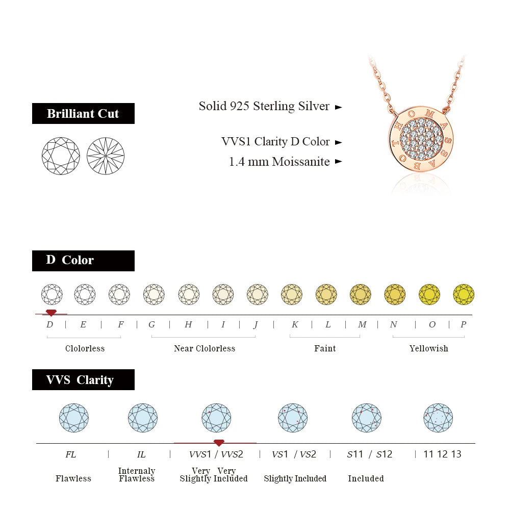 ATTAGEMS 1.4mm D Color Moissanite Round Brilliant Cutting Rose Gold Plated 925 Sterling Silver Necklaces Wholesale Fine  Jewelry