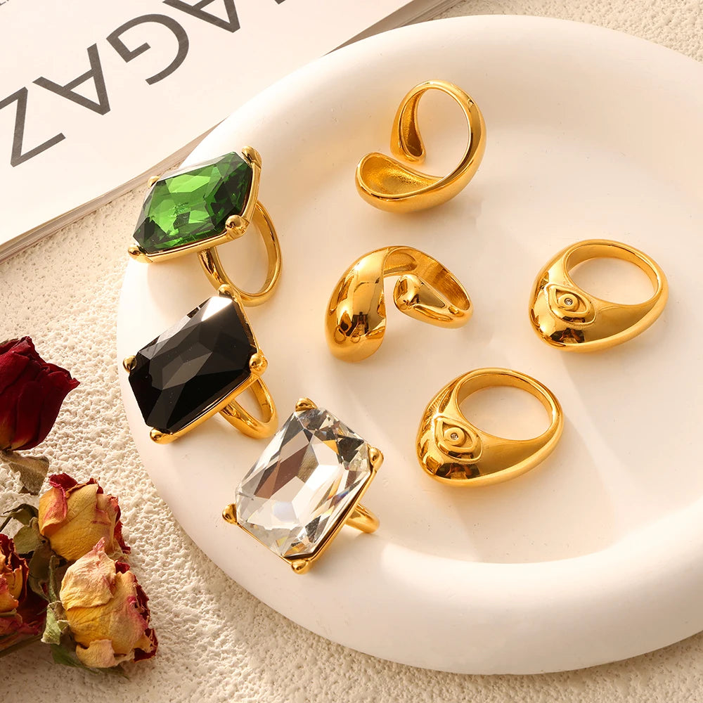 Glamour Retro Big Zircon Stainless Steel Rings For Women Trendy Women's Ring Luxury Jewelry Woman Wedding Gift
