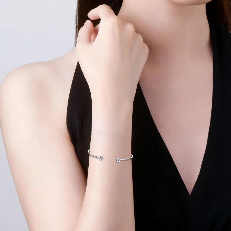 0.5CT D VVS1 3EX Moissanite Bangle Genuine 925 Sterling Silver Hand Opening Cuffs Bracelets for Women Girls Gold Fine Jewelry
