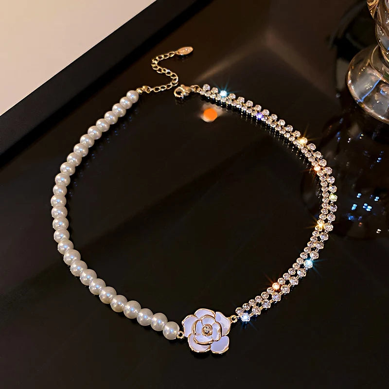 High Quality Handmade Black Crystal Choker Necklaces for Women Elegant Camellia Necklaces Wedding Banquet Jewelry