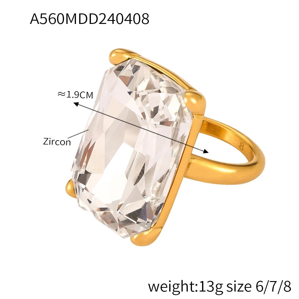 Glamour Retro Big Zircon Stainless Steel Rings For Women Trendy Women's Ring Luxury Jewelry Woman Wedding Gift