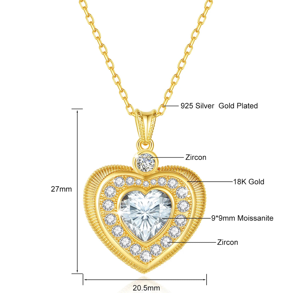 Szjinao 100% Real 18K Gold Heart Necklace 9mm 3ct Moissanite Pendant K Gold Luxury Wedding Jewelry With Certificate Wholesale